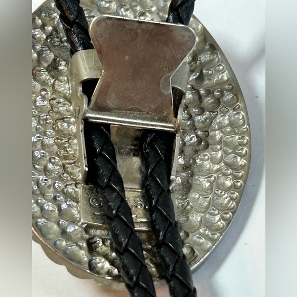 Vintage Native Southwestern Vintage Bolo Genuine Turquoise Coral Bear Claw Heavy - Picture 4 of 5